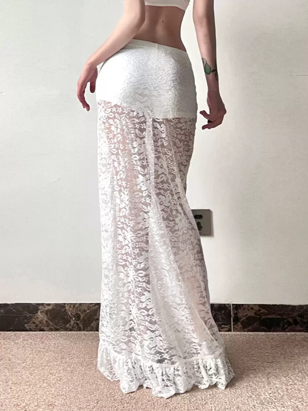 Alluring Sheer Lace Bodycon Maxi Skirt - Image 5