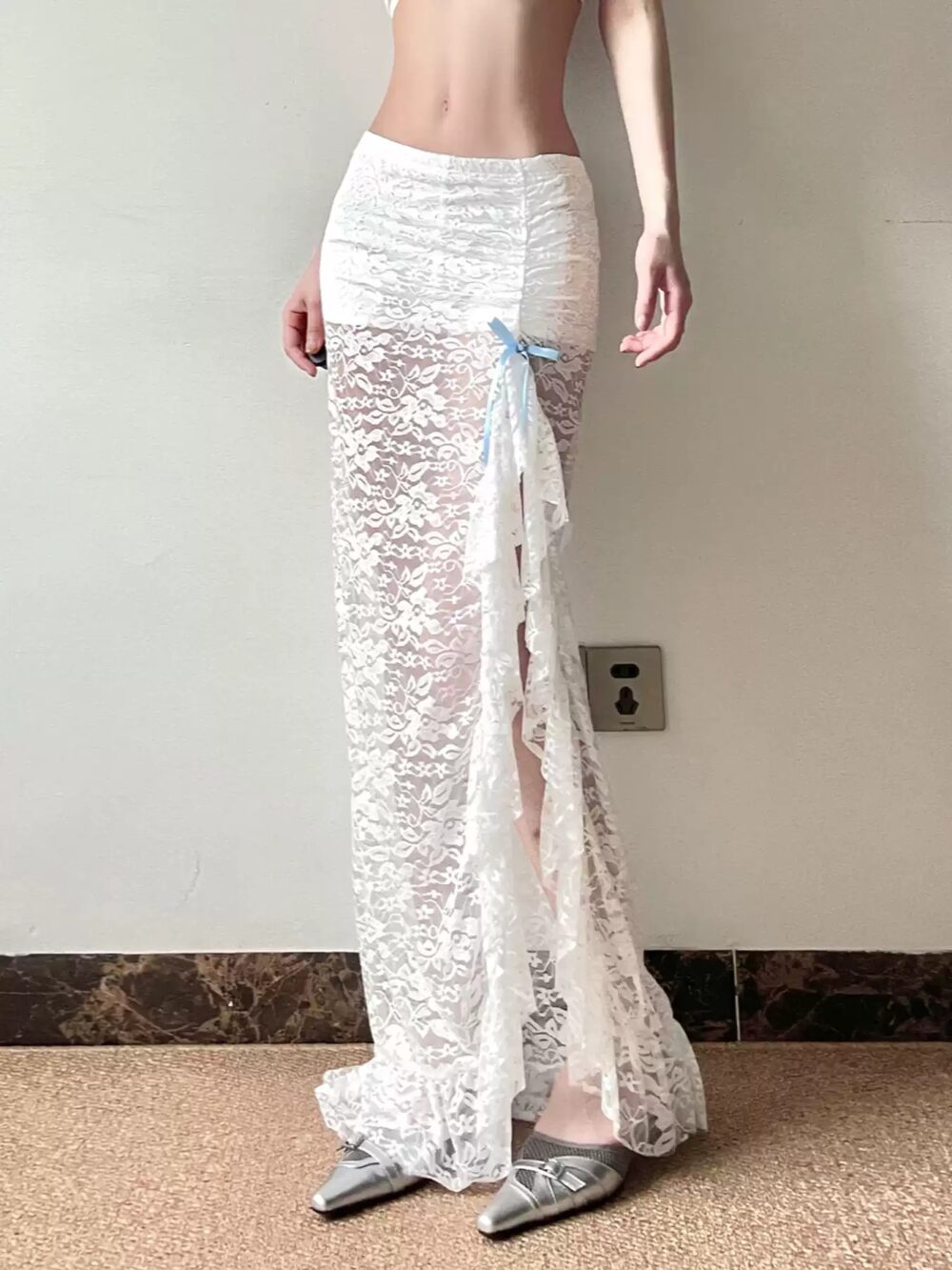 Alluring Sheer Lace Bodycon Maxi Skirt - Image 4