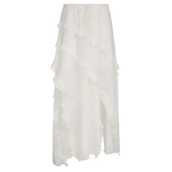 High-Waist Ruffled Slit Asymmetrical Maxi Skirt