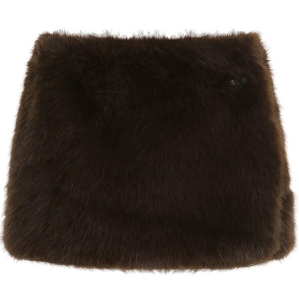 Brown Low-Waist Sexy Skirt with Fur Trim