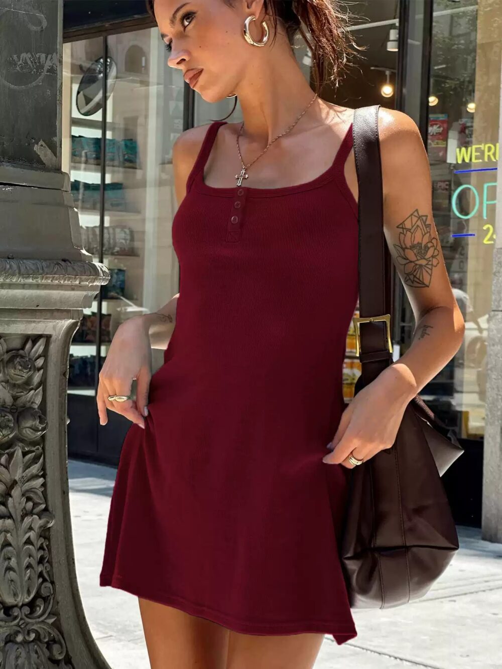 Slim-Fit Sexy Spaghetti Strap Button Dress - Image 4