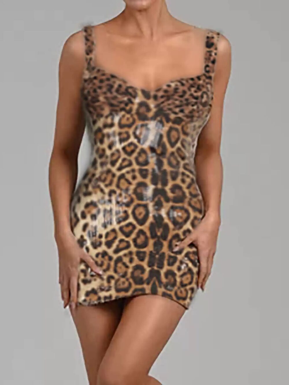 Sequined Leopard Print Party Spaghetti Strap Dress - Image 2