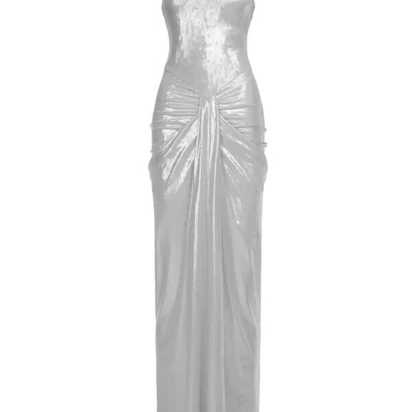 Sexy Shiny Pleated Waist-Training Spaghetti Strap Bodycon Long Dress