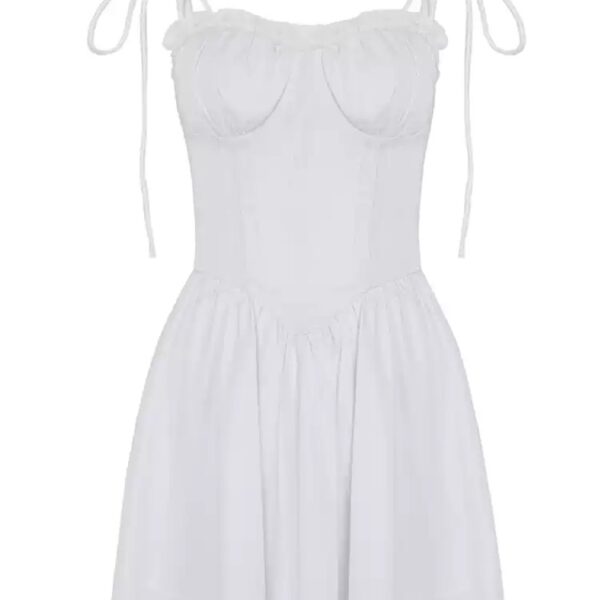Cottagecore Spaghetti Strap A-Line White Dress