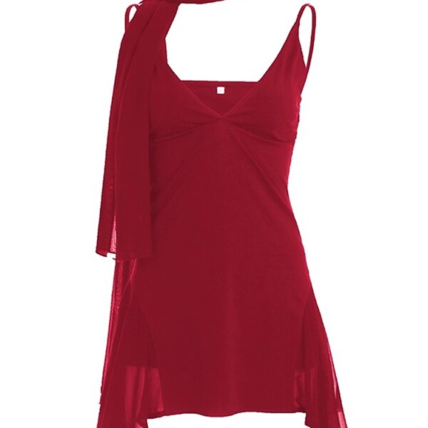 Sexy Red Halter V-Neck Spaghetti Strap Dress for Women