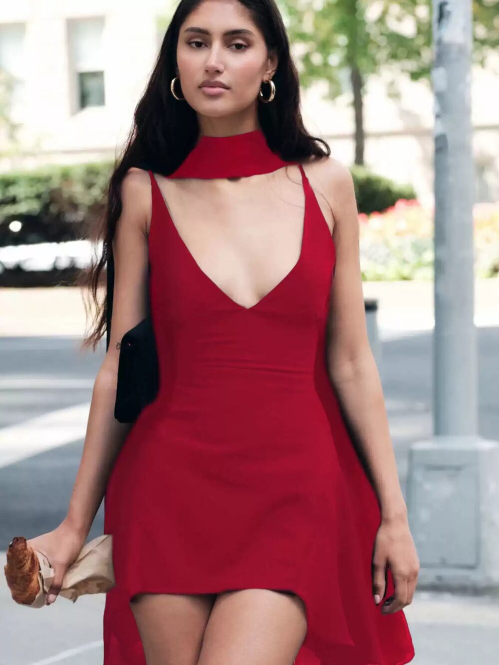 Sexy Red Halter V-Neck Spaghetti Strap Dress for Women - Image 5