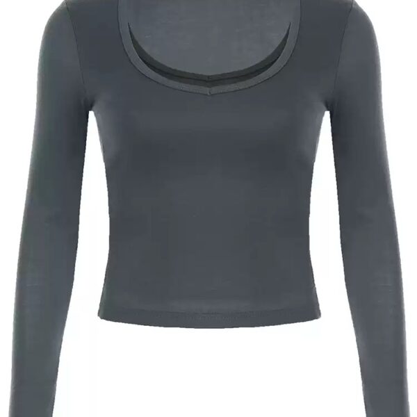 Color Block Splicing Faux Two-Piece V-Neck Long Sleeve Base Layer