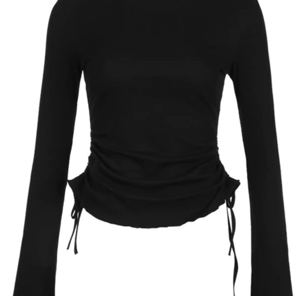 Minimalist Drawstring Tie Bell Sleeve Knit T-Shirt