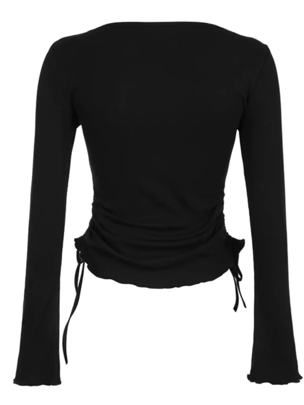 Minimalist Drawstring Tie Bell Sleeve Knit T-Shirt - Image 2