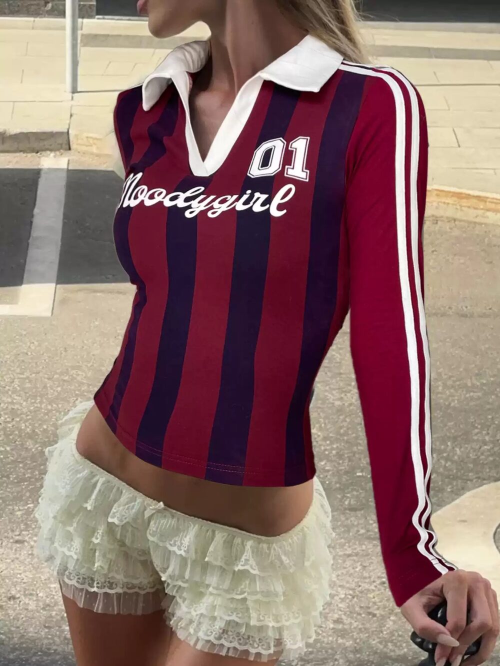 Sporty Color Block Striped Number Polo Shirt - Image 2