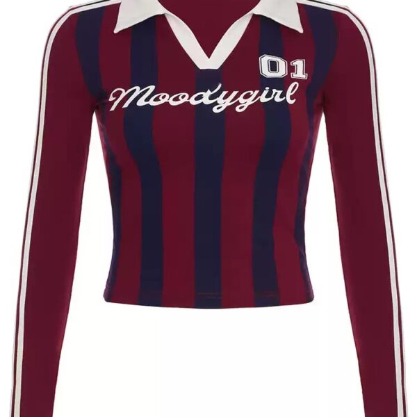 Sporty Color Block Striped Number Polo Shirt