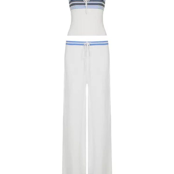 Striped Color Block Knit Tank Top & Loose Fit Pants