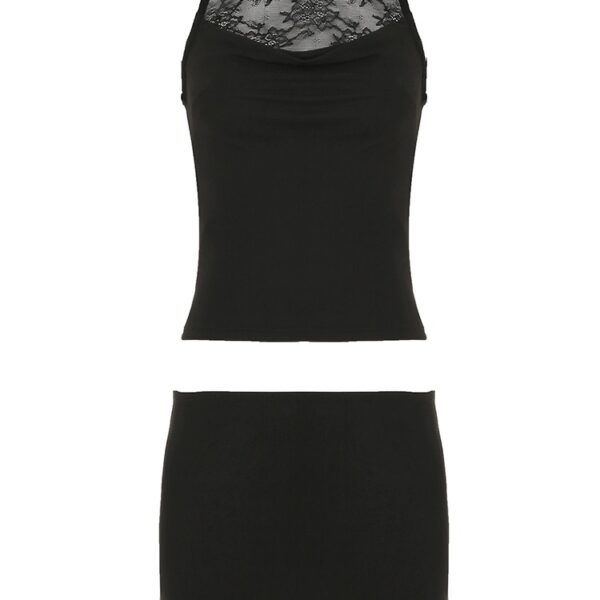 Black Bodycon Skirt Set - Round Neck Tank Top & Mini Skirt