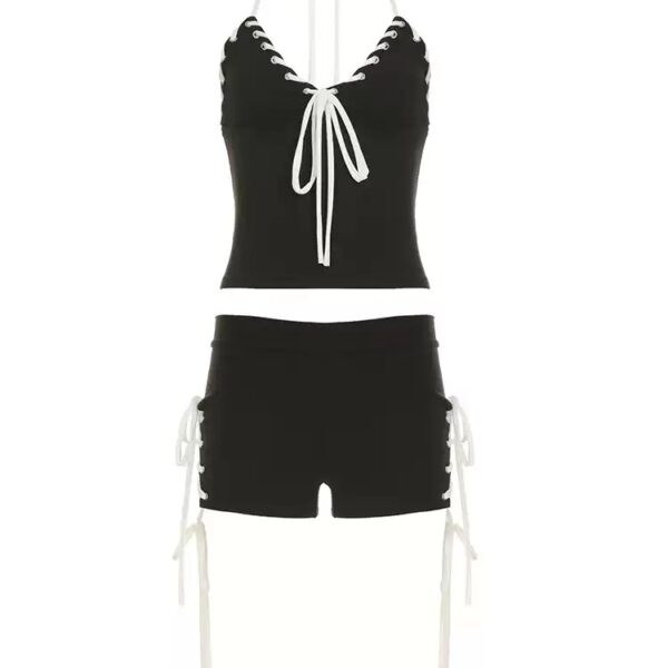 Strap Back Neck V-neck Tank Top & Fitted Shorts Casual Set