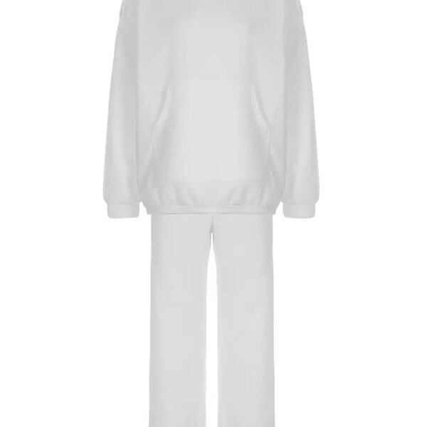 Sports Style Fleece Casual Set - Hoodie with Pockets & Loose Pants