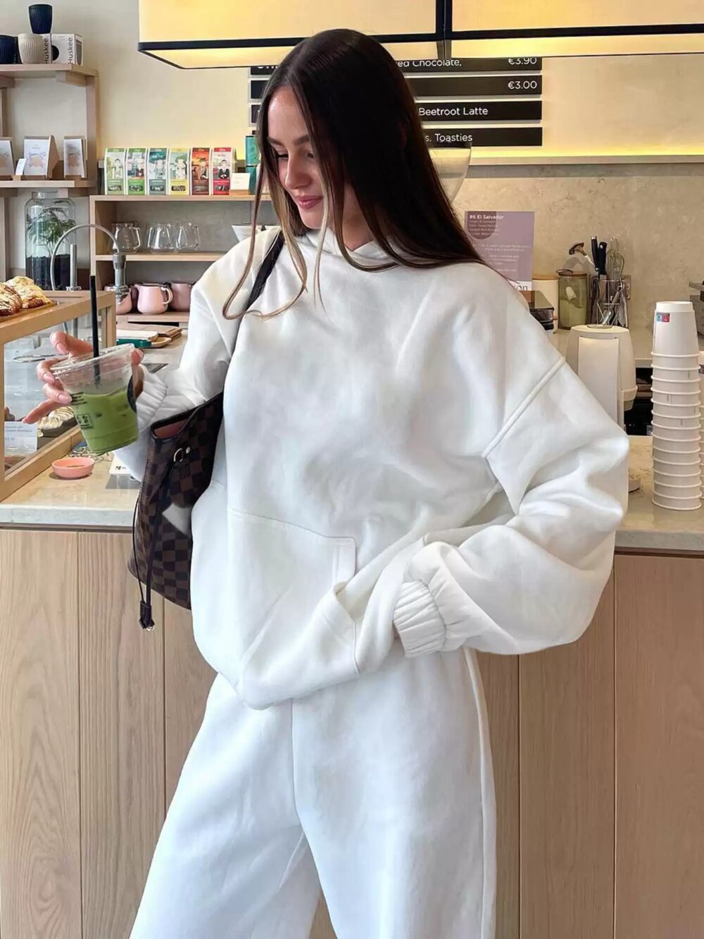 Sports Style Fleece Casual Set - Hoodie with Pockets & Loose Pants - Image 2