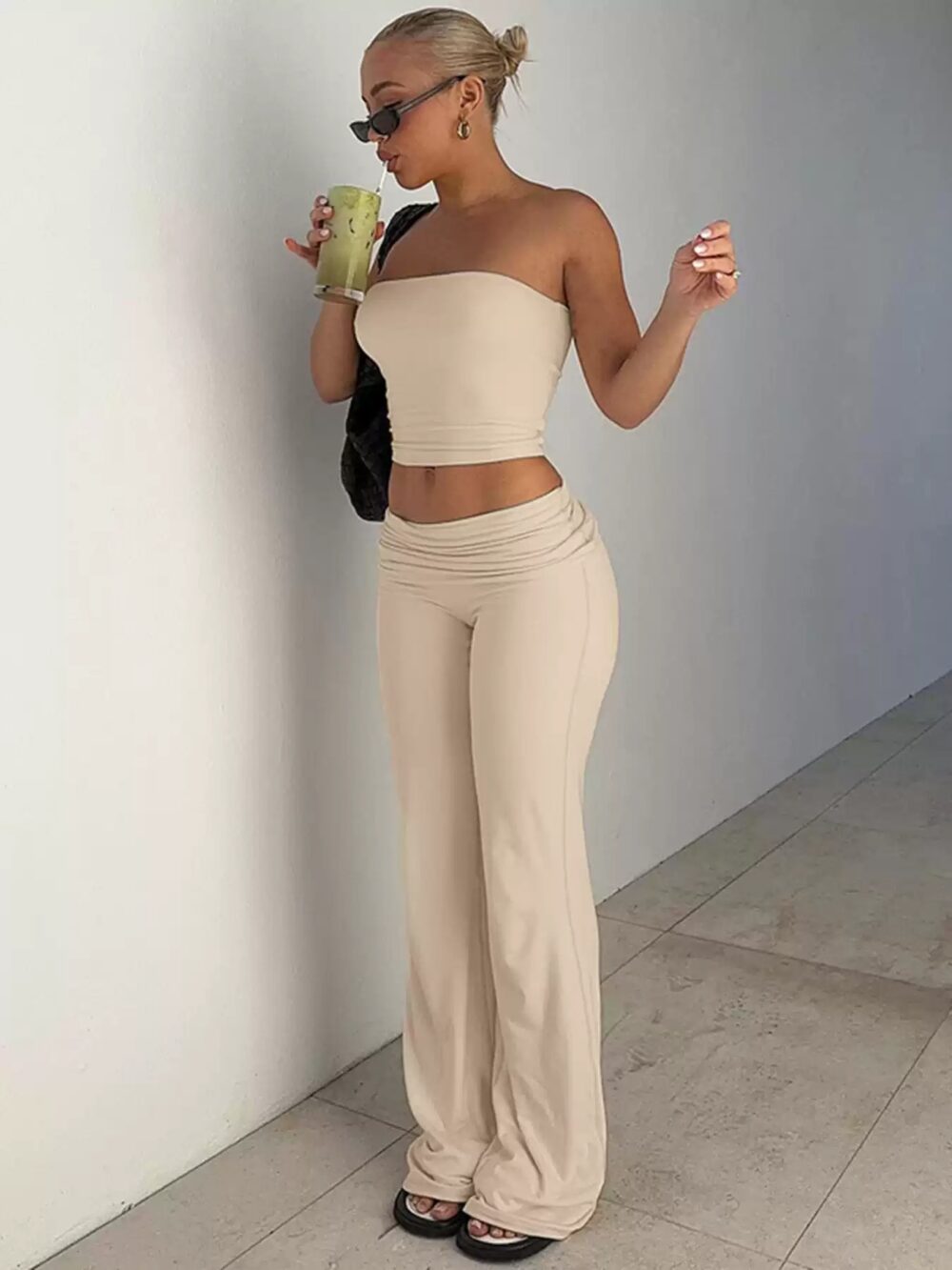 INS Sports Set - Knit Bandeau Top & Straight Leg Pants - Image 4