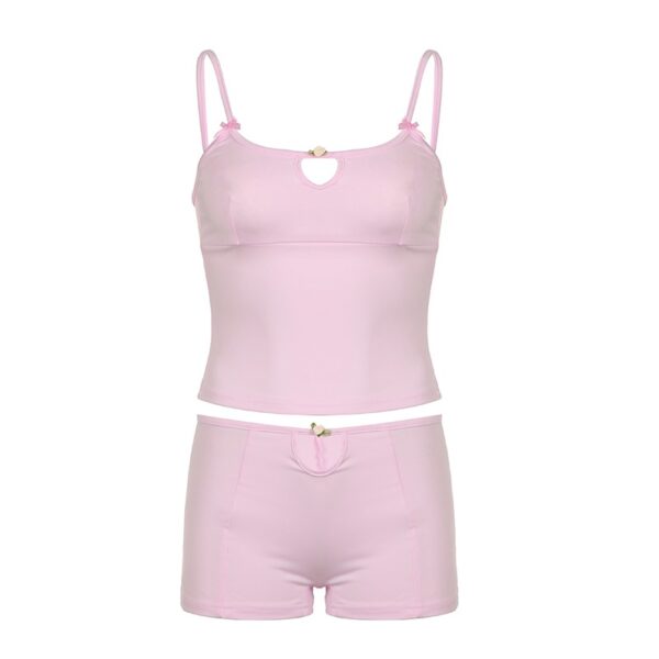 Sweet & Spicy Design Home Set - Hollow-Out Cami & Fitted Shorts