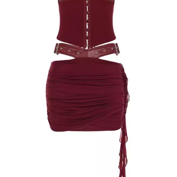 Waist Cinching Lace-Up Backless Bandeau & Bodycon Skirt