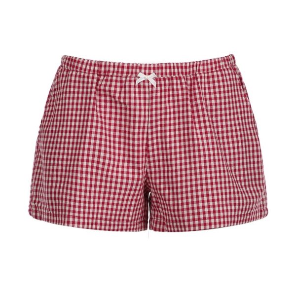 Pink Plaid Straight-Cut Low-Rise Casual Shorts