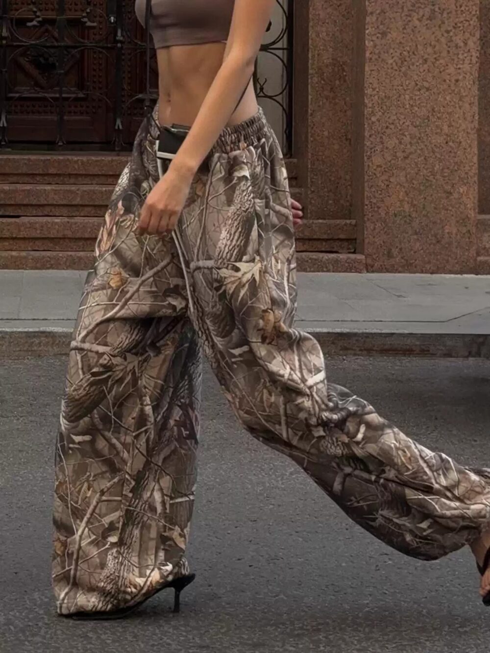 Vintage Branch Print Casual Wide-Leg Pants - Image 3