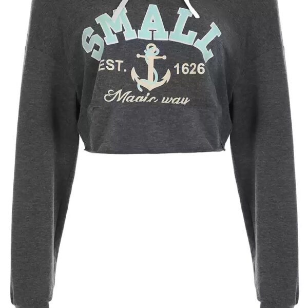 Preppy Style Lace-Up Printed Crop Sweatshirt