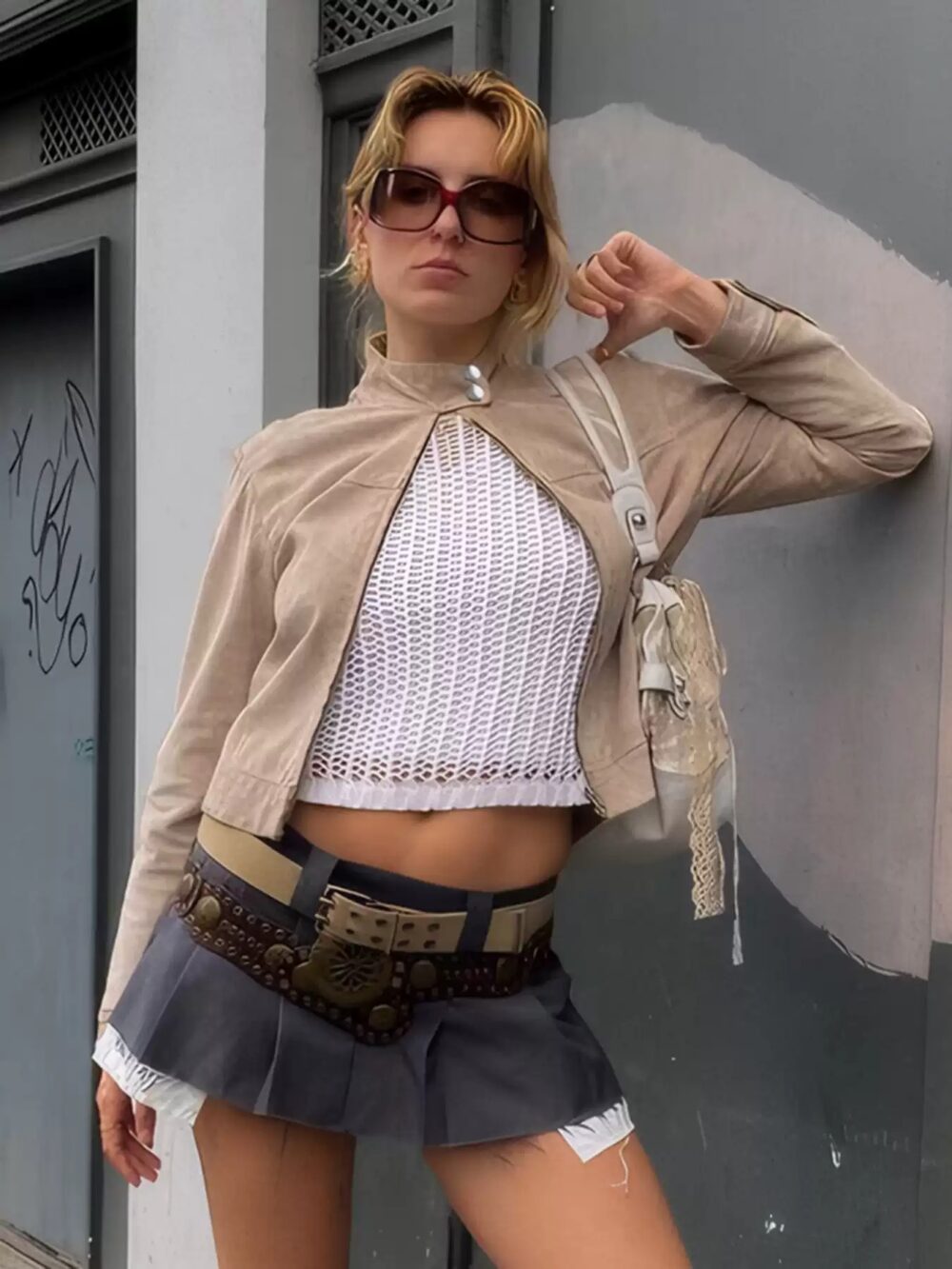 Retro Khaki Suede Jacket for Women - Image 3