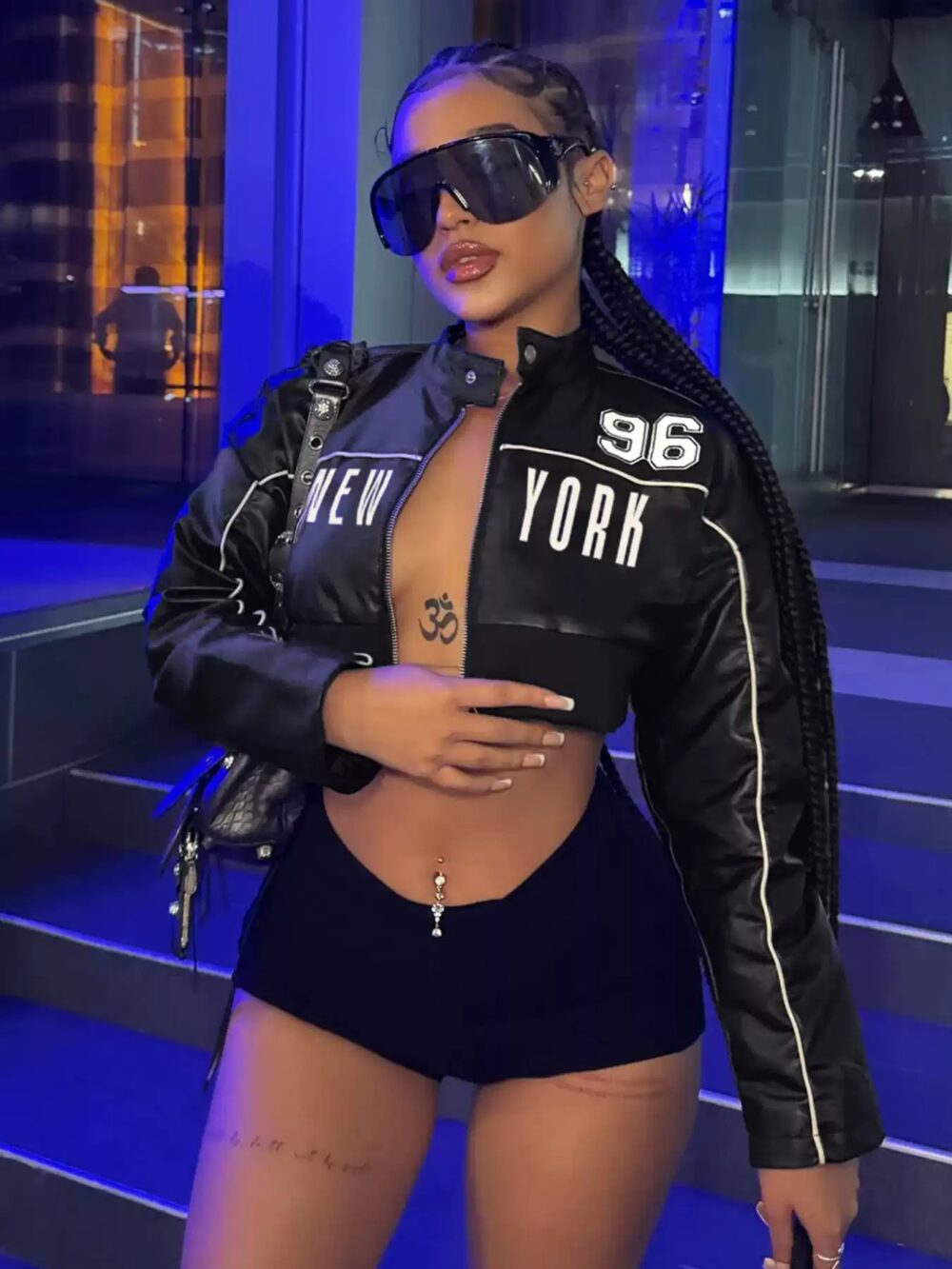 Moto-Style Bold Letter Print Leather Jacket - Image 2