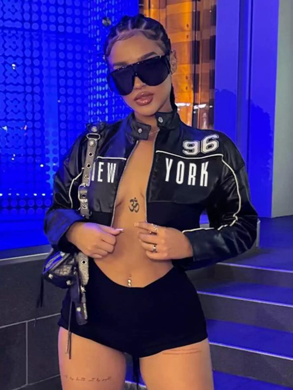 Moto-Style Bold Letter Print Leather Jacket - Image 3