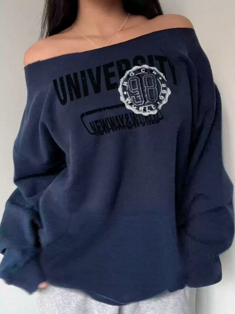 Street Style Letter Print Off-Shoulder Sweatshirt - Image 2