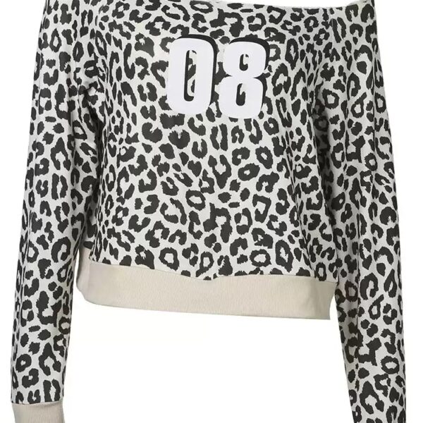 Spicy Number Leopard Print Off-Shoulder Sweatshirt