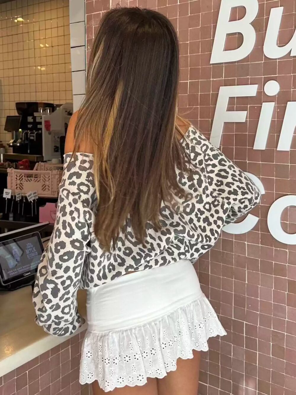 Spicy Number Leopard Print Off-Shoulder Sweatshirt - Image 3