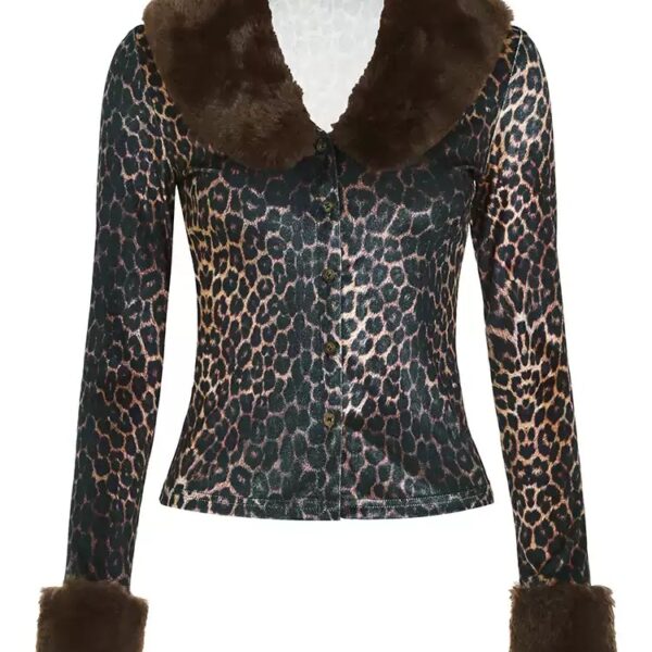 Brown Fur-Trimmed Velvet Collared Top