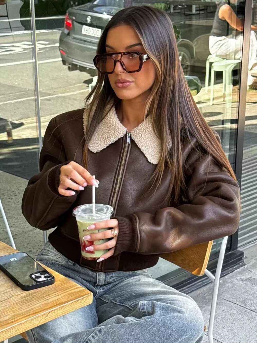 Fur-Trimmed Collared Brown Leather Jacket - Image 3