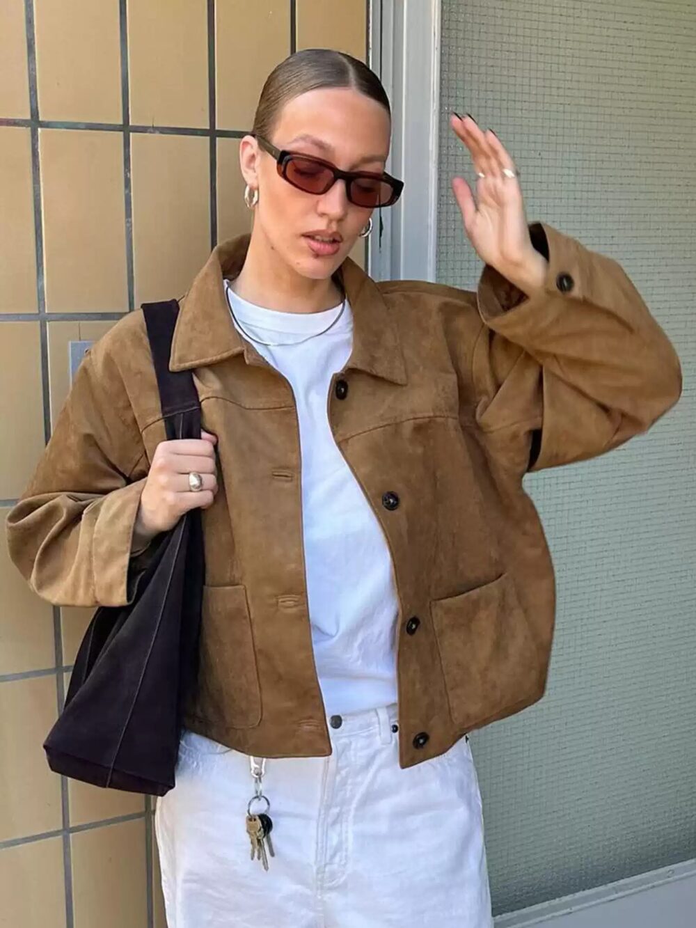 Brown Suede Jacket with Collar - Image 4