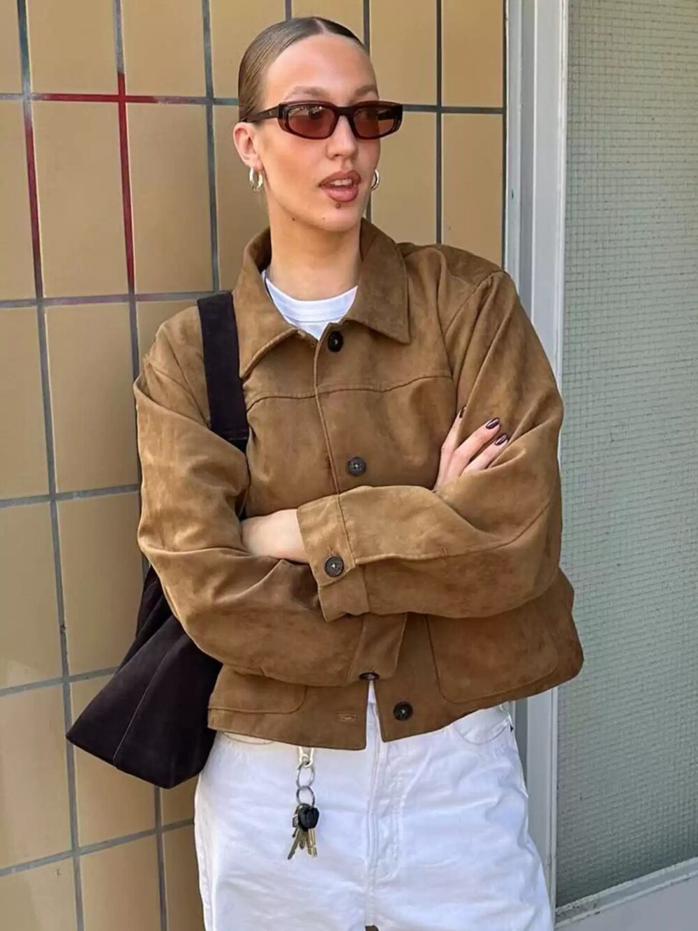 Brown Suede Jacket with Collar - Image 3