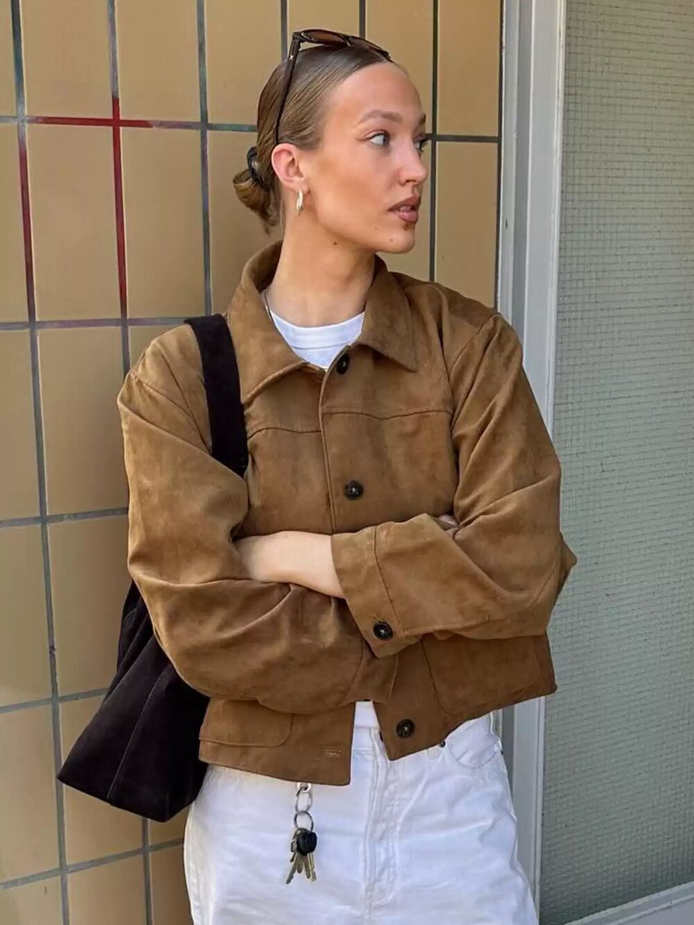 Brown Suede Jacket with Collar - Image 2