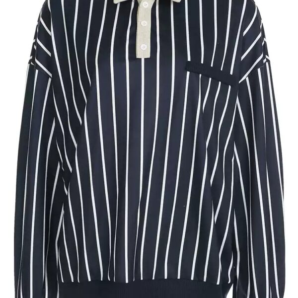 Sporty Color-Blocked Polo Collar Button Sweatshirt