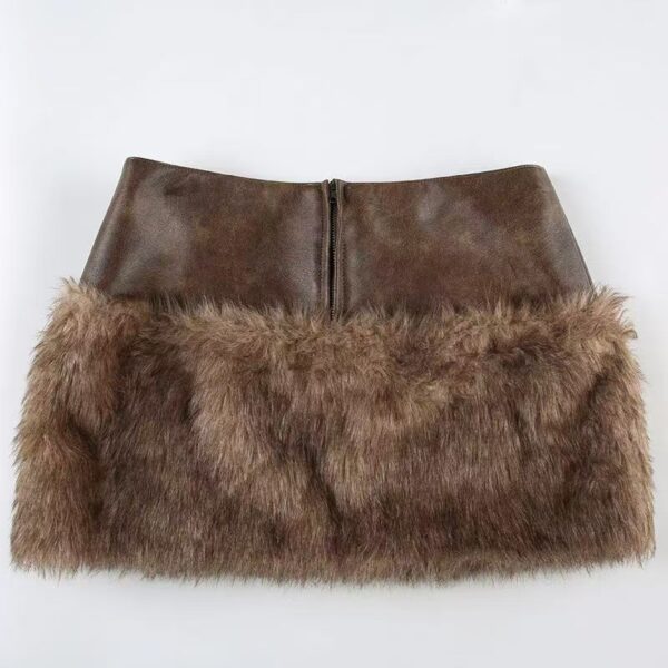 Brown Fur Low-Waist Sexy Pencil Skirt
